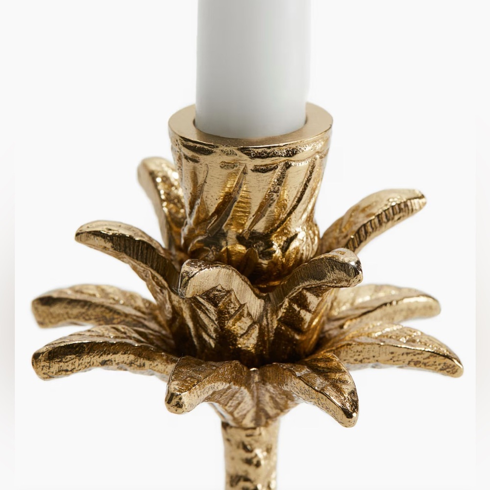 H&M GOLD COLORED PALM TREE CANDLESTICK NEW